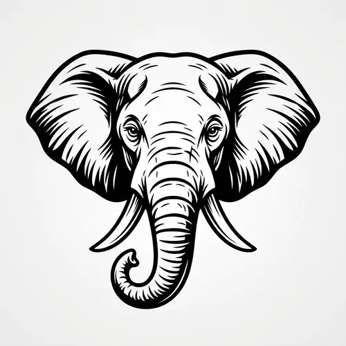 Black and White Elephant Head Logo Design