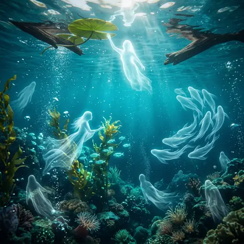 Surreal Ghostly Figures Living in Aquamarine Water