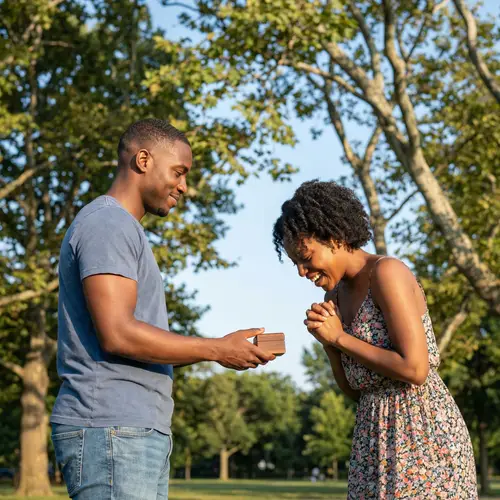Serene Interaction Between Black Man and Woman Outdoors