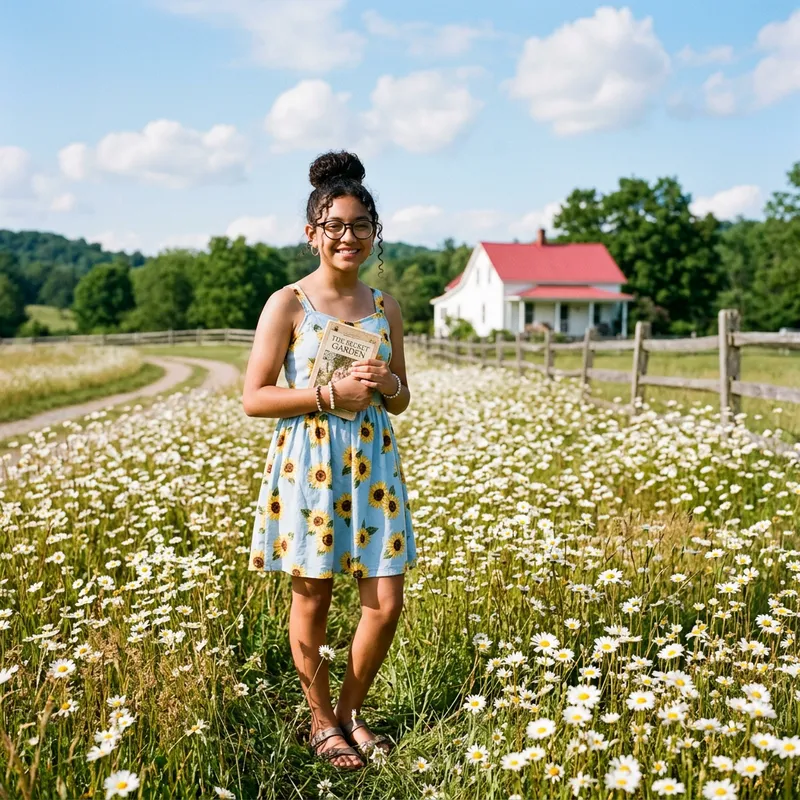 Charming 14-Year-Old Hispanic Girl with Curly Hair in Sunflower Patch Charming 14-Year-Old Hispanic Girl with Curly Hair in Sunflower Patch