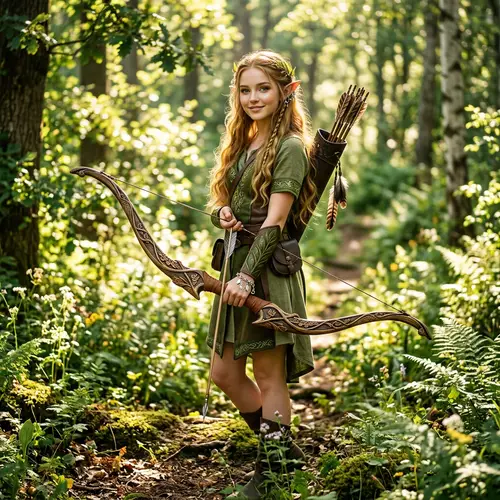 Elven Girl with Magical Beauty - Stunning Bow in Forest