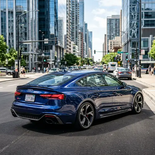 Realistic Digital Render of Modern Dark Blue Car in Urban Setting