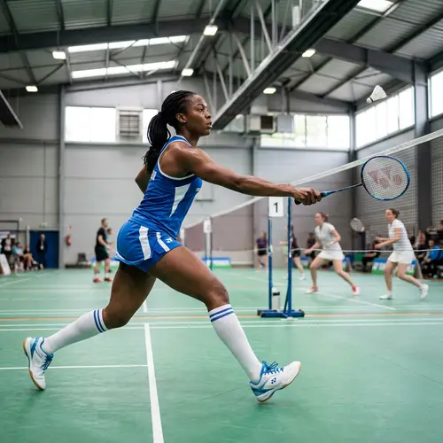 Athletic Black Woman Playing Badminton | Sports Outfit, Racquet, Shuttlecock