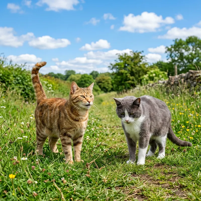 Cheerful and Sad Cats on a Summer Day Cheerful and Sad Cats on a Summer Day