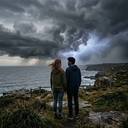 Youth Captivated by Impending Storm | Nature's Raw Power
