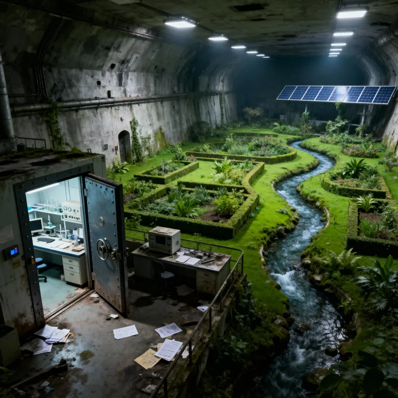 Underground Bunker with Green Oasis