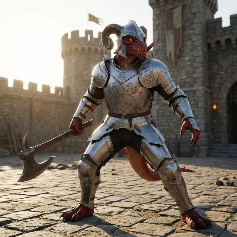 Male Dragonborn Warrior in Combat Helmet and Armour Male Dragonborn Warrior in Combat Helmet and Armour