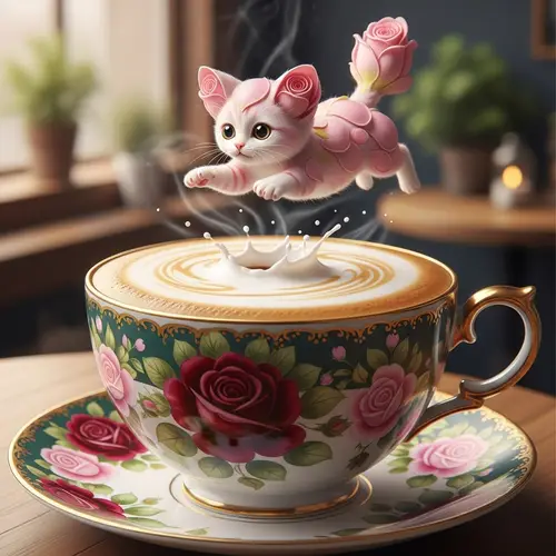 Playful Cat in Cappuccino Cup - Adorable Art