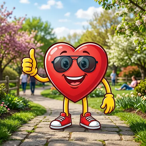 Smiling Heart Character with Sunglasses & Thumbs Up