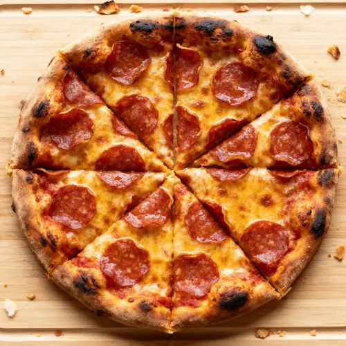 Delicious 120-Degree Pizza Slice with Pepperoni