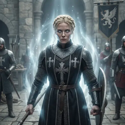 Blonde-Haired Cleric Ready for War: A Defiant Stance