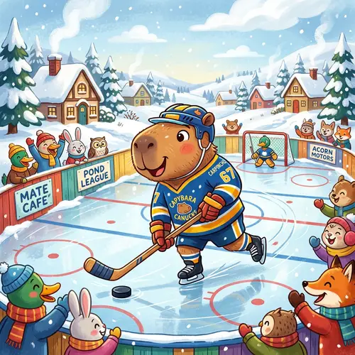 Adorable Capybara with Hockey Stick - Playful Animal Character