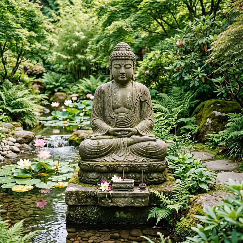 Serene Buddha Statue in Tranquil Garden Serene Buddha Statue in Tranquil Garden