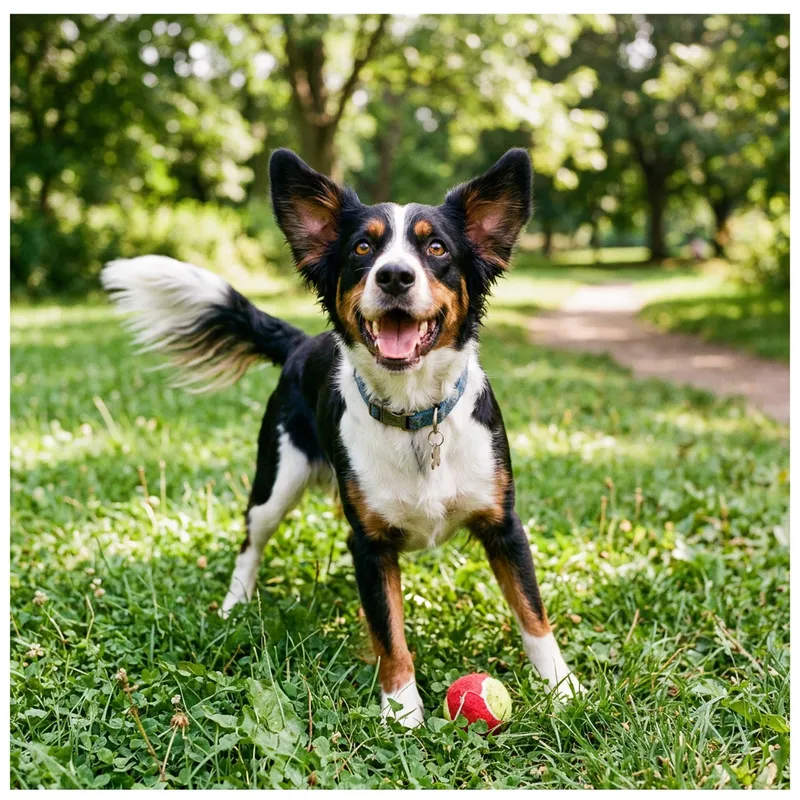 Adorable Medium-Sized Three-Colored Dog Outdoors Adorable Medium-Sized Three-Colored Dog Outdoors