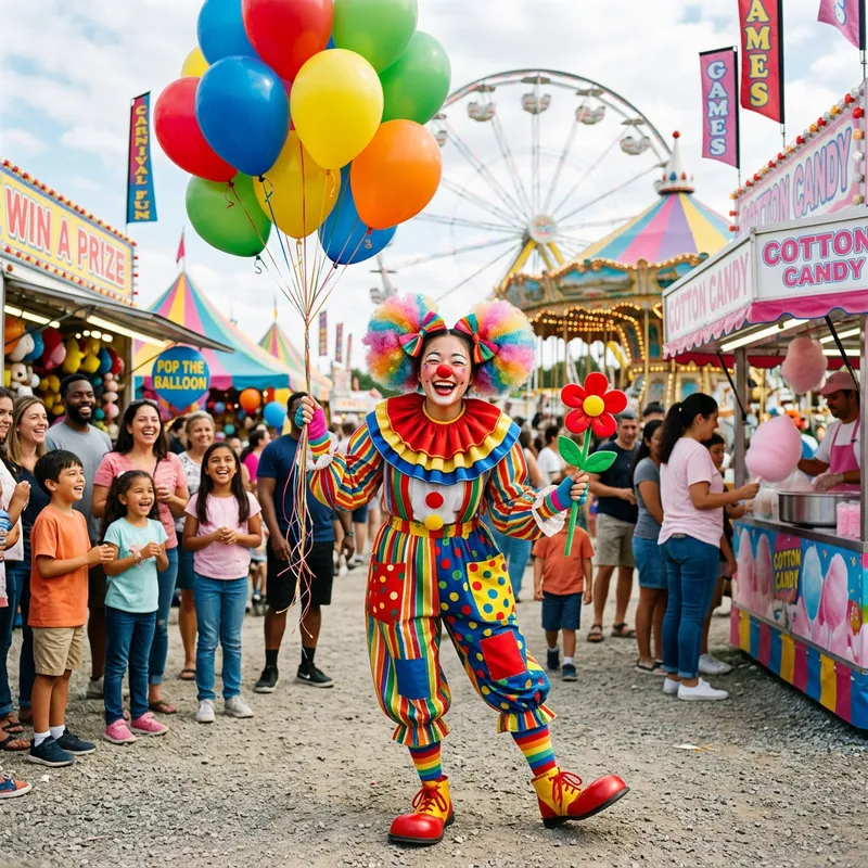 Cheery Clown Girl - Colorful Costume & Balloons