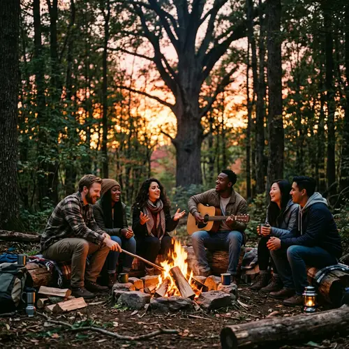Campfire Gathering at Sunset in the Enchanted Forest