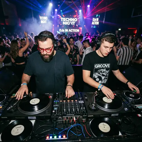 DJ con e senza barba sui giradischi - Mix di musica