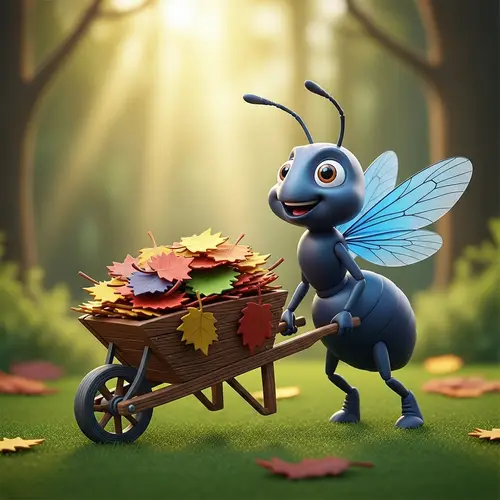 3D Printable Ant in a Wheelbarrow Illustration