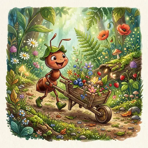 3D Printable Ant in a Wheelbarrow Illustration