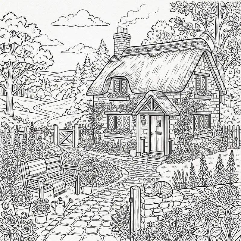 Cozy Cottage Colouring Book for Relaxation