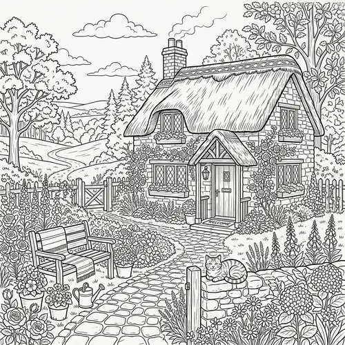 Cozy Cottage Colouring Book for Relaxation