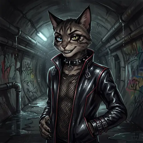 Unique Latex Cat Costume in Atmospheric Underground Tunnel