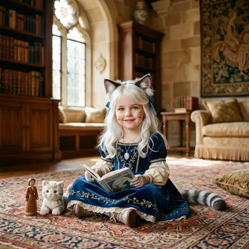 Royal Cat Girl Child with White Hair