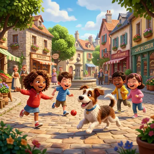 Friendly Dog Playing with Children in Vibrant 3D Animation