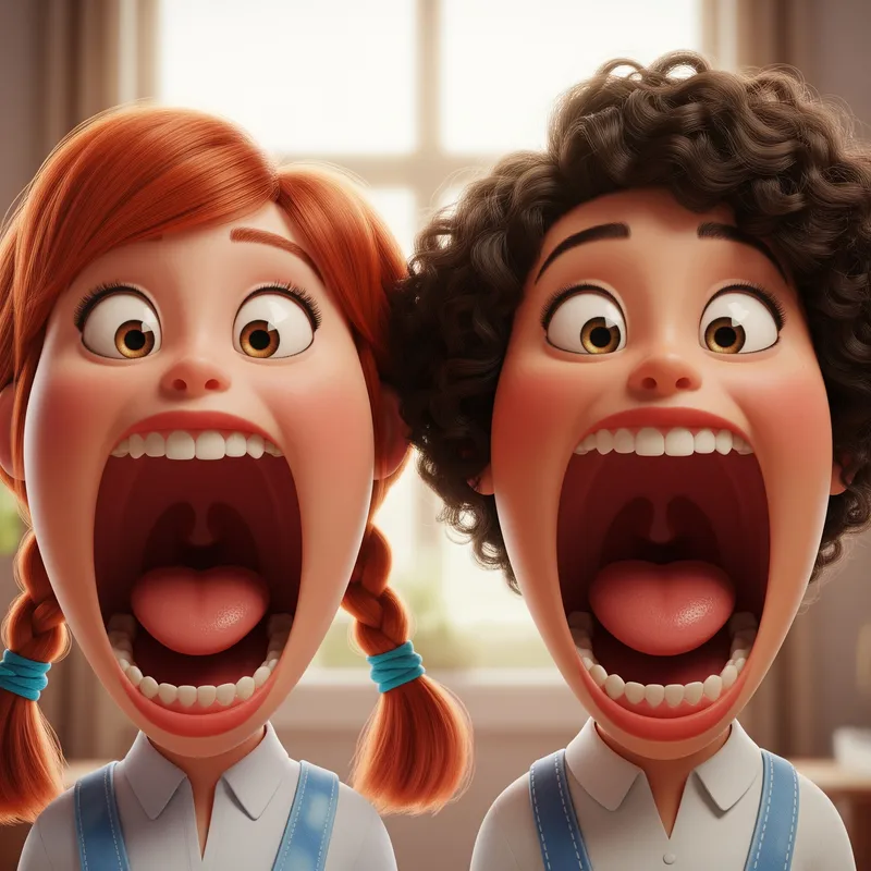 Wide-Mouthed Women in 3D Pixar Style