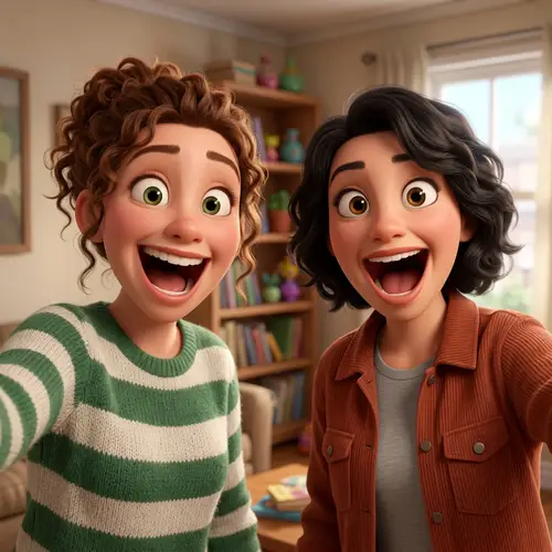 Wide-Mouthed Women in 3D Pixar Style