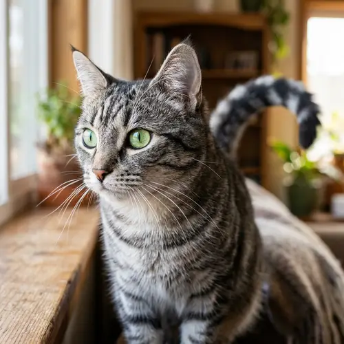 Vibrant Green-Eyed Domestic Feline - Curious Housecat Closeup