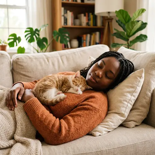 Adorable Sleeping Kitten with Diverse Person