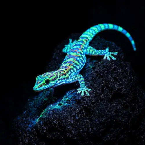 Neon Glowing Lizard on Black Background