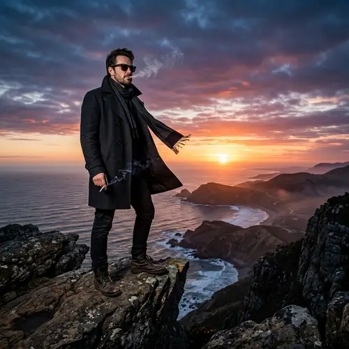 Cinematic Portrait of a Man at Sunset