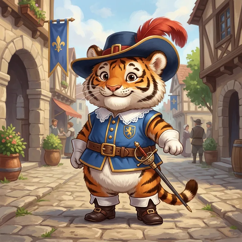 Cute Musketeer Tiger Mascot Design