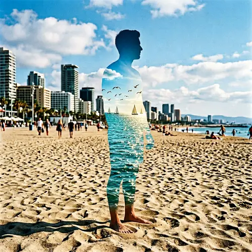 Surreal Man Silhouette Embracing Vibrant Seascape