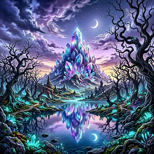 Surreal Crystal Mountain Landscape at Twilight