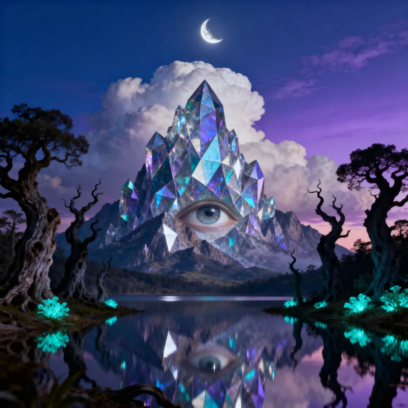 Surreal Crystal Mountain Landscape at Twilight