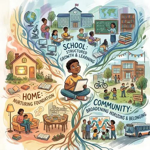 Digital Illustration of Home, School, and Community Influences on Learner