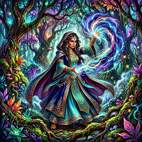 Middle-Eastern Sorceress in Enchanted Forest - Digital Painting
