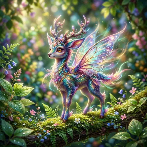 Whimsical Fantasy Creature in Lush Garden | Vibrant Colors