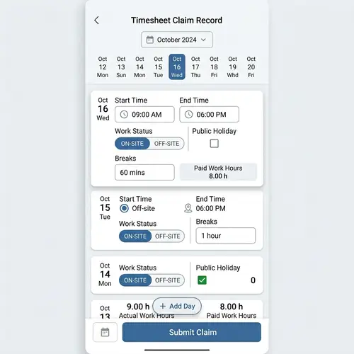 Mobile Timesheet Claim Record Layout Design for Clean and User-Friendly UI