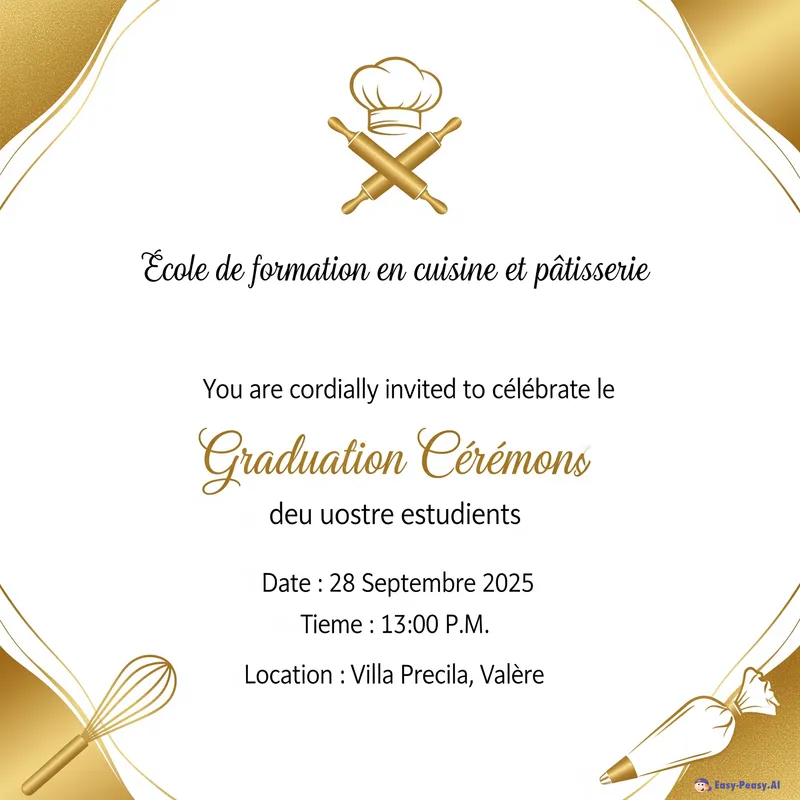 Graduation Invitation for Culinary School Ceremony
