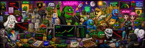 Epic Crypto Meme Party Banner | Cartoon Chaos