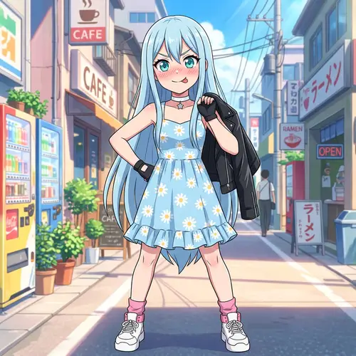 Anime Girl with Long Light Blue Hair | Cute Character