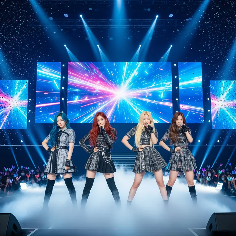 Vibrant K-Pop Girl Group with Unique Hair Colors