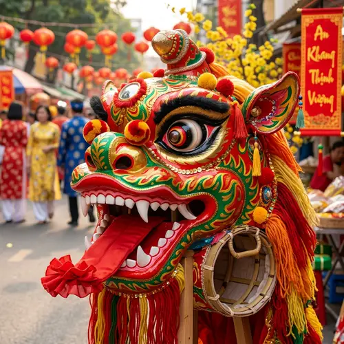 Traditional Vietnamese Lion Dance Head Mask | Celebrations