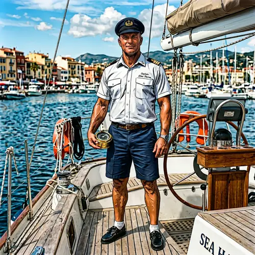 Muscular Bald Boat Captain Mascot: Strong & Inspiring