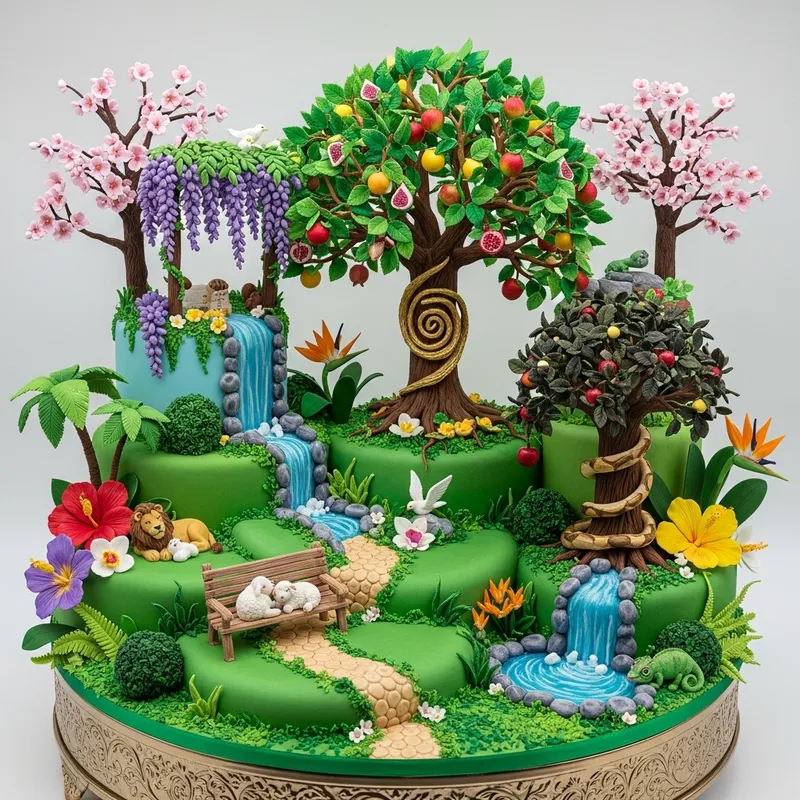 Elegant Garden of Eden Themed Fondant Cake