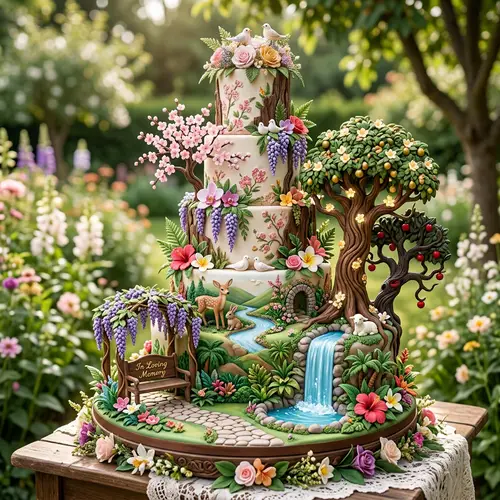 Elegant Garden of Eden Themed Fondant Cake